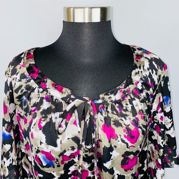 Nicole by Nicole Miller Splatter Abstract Print Top XL - Picture 2 of 5